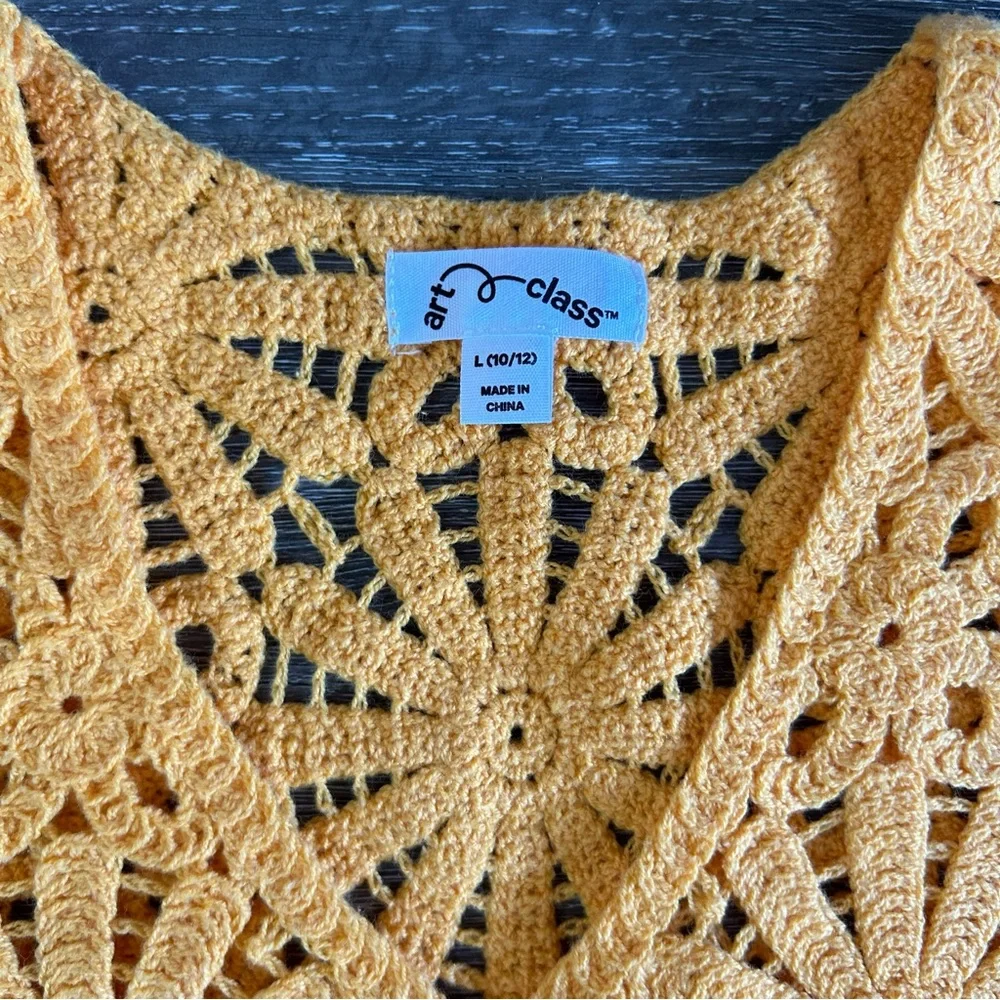 NWT Girls 10/12 Art Class Floral Knit Yellow Button Down Cardigan - Picture 4 of 6